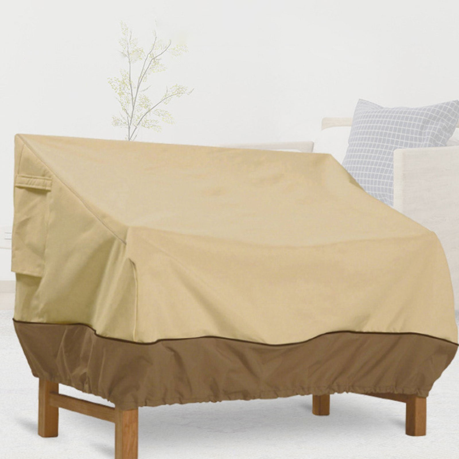 BKBP 2-Seater Heavy Duty Patio Bench Loveseat Cover, Waterproof Outdoor Sofa Cover, Lawn Patio Furniture Covers with Air Vent, Small(Standard), Beige & Brown
