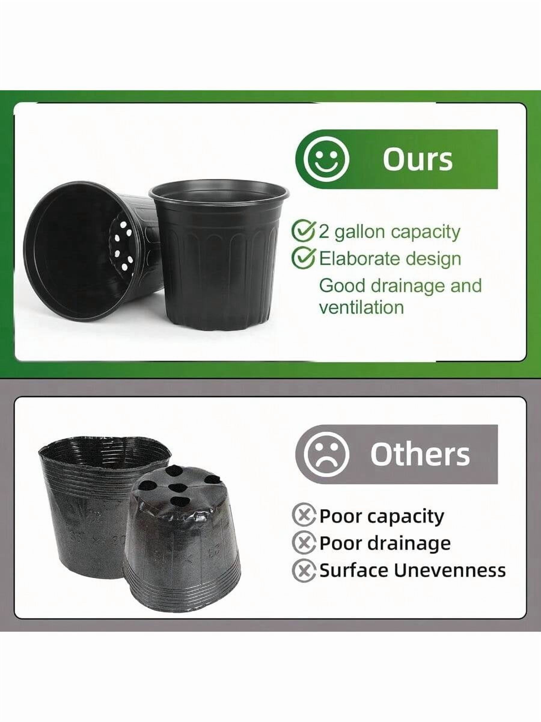 50 Pcs 2 Gallon Nursery PotsThickened Soft Plastic Plant Pots With Holes Garden Flower Seedling Pot Container For Seedling Cuttings Transplanting Black