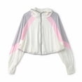 thumbnail image 4 of Alkepwun Sun Protection Clothing Women Color-Block Batwing Long Sleeve Hooded Cycling Short Jacket with Brim Lightweight Breathable Zipper Thumb Holes Ice Silk Outerwear, 4 of 5
