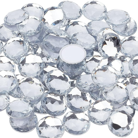 60Pcs 25mm Self-Adhesive Acrylic Rhinestones with Container Clear Flat Back Round Circle Gems Sparkling Plastic Stickers for Costume Making Cosplay Jewels Crafts for DIY