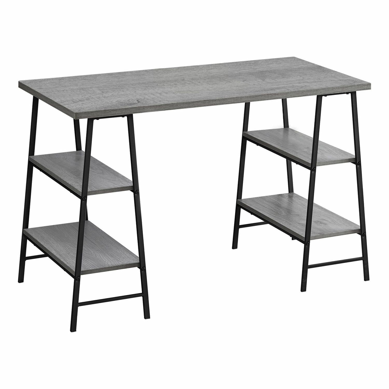 Monarch Specialties Computer Desk, Home Office, Laptop, Storage Shelves, 48"l, Work, Metal, Laminate, Grey, Black, Contemporary, Modern