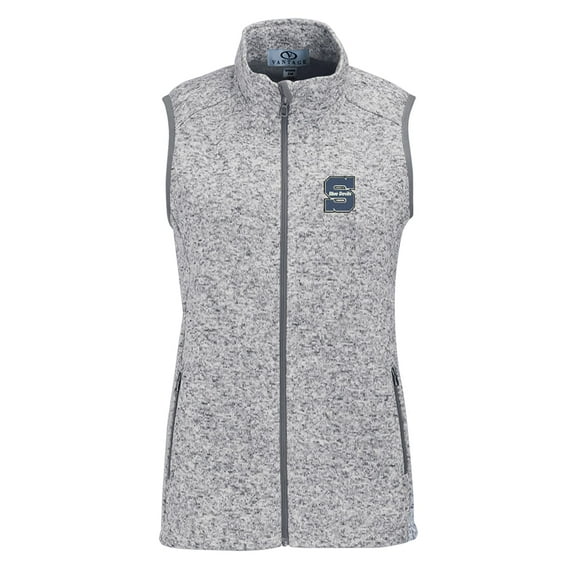 Women's Heather Gray Wisconsin Stout Blue Devils Summit Fleece Full Zip Sweater Vest