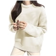 thumbnail image 1 of Mrat Chandails Tunique Surdimensionnés pour Femmes Chandail Multicolore à Col Rond Chandail Tricoté Uni Chandail Décontracté Mode Hauts d'Hiver pour Femmes S-99 Blanc Taille Unique, 1 of 7