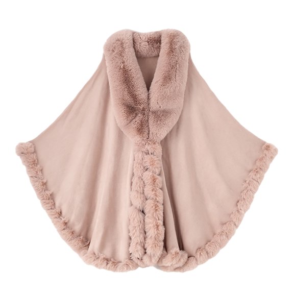 Faux Fur Women's Shawl Bridal Bridesmaids Warm Womens Cloak Cape Coat For Wedding Party Pink One Size