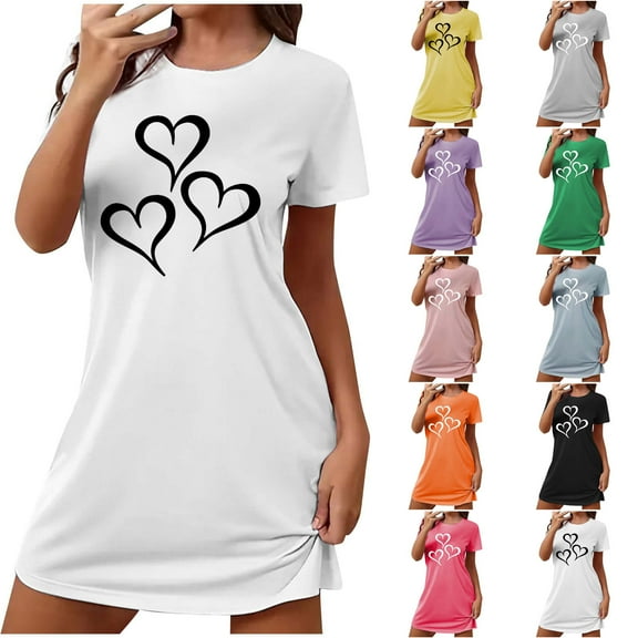 Oksale Cute Love Printing Sleep Shirts for Women Soft Cozy Cotton Mini Night Gown Short Sleeve Round Neck Summer Sleepwear for Holiday 2025 Black S