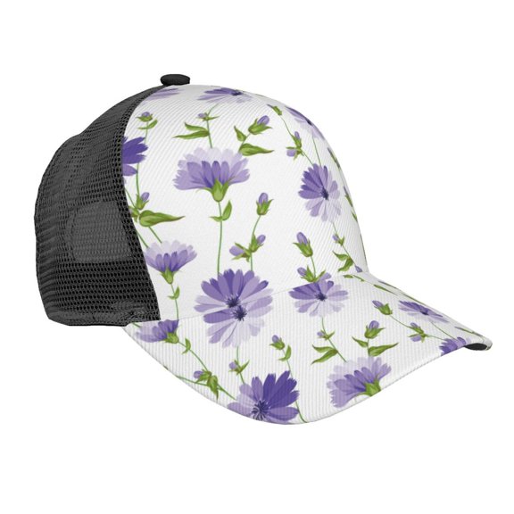 Lsque Purple Chicory Printed Trucker Hat - Baseball Cap for Men Women - Breathable Mesh Side, Adjustable Fit - for Casual Wear