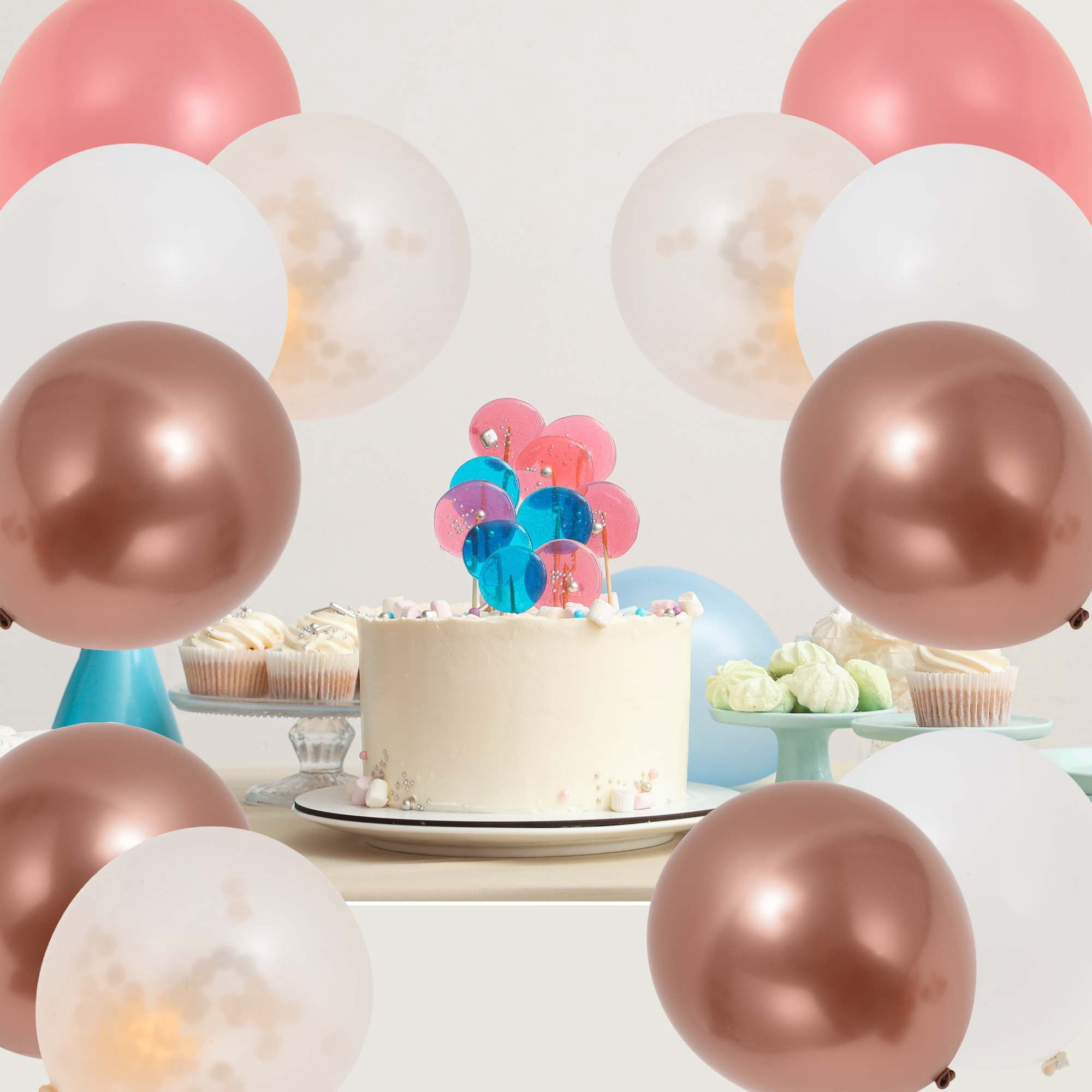 Unique Bargains Latex Party Balloons with Ribbon Pink Gold White Pink 12Inch 60Pcs