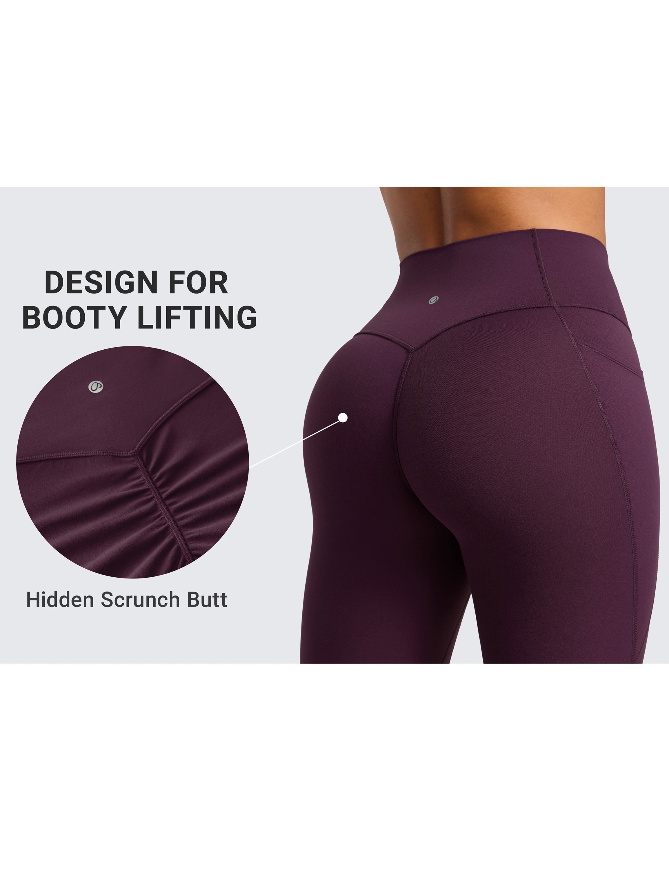 CRZ YOGA Secretsculpt Butterlift Workout Leggings Pockets 25" No Front Seam High Waist Womens Yoga Pants Scrunch Butt