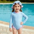 thumbnail image 6 of Toddler Little Girl Bathing Suits Striped One Piece Swimsuit with Ruffled Sunhat Baby Swim Pool Travel Outfits (0 Months, Blue), 6 of 6
