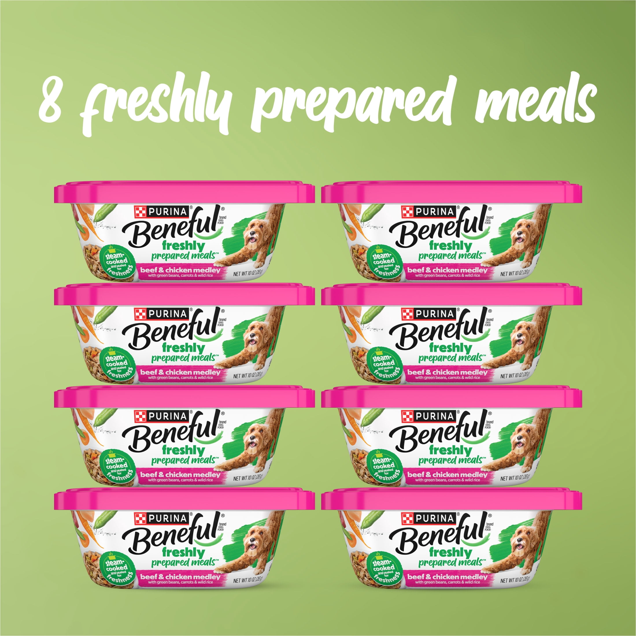 Purina Beneful Dog Food Freshly Prepared Meals Beef and Chicken Medley with Green Beans Carrots and Wild Rice, 10 oz, 8 Pack