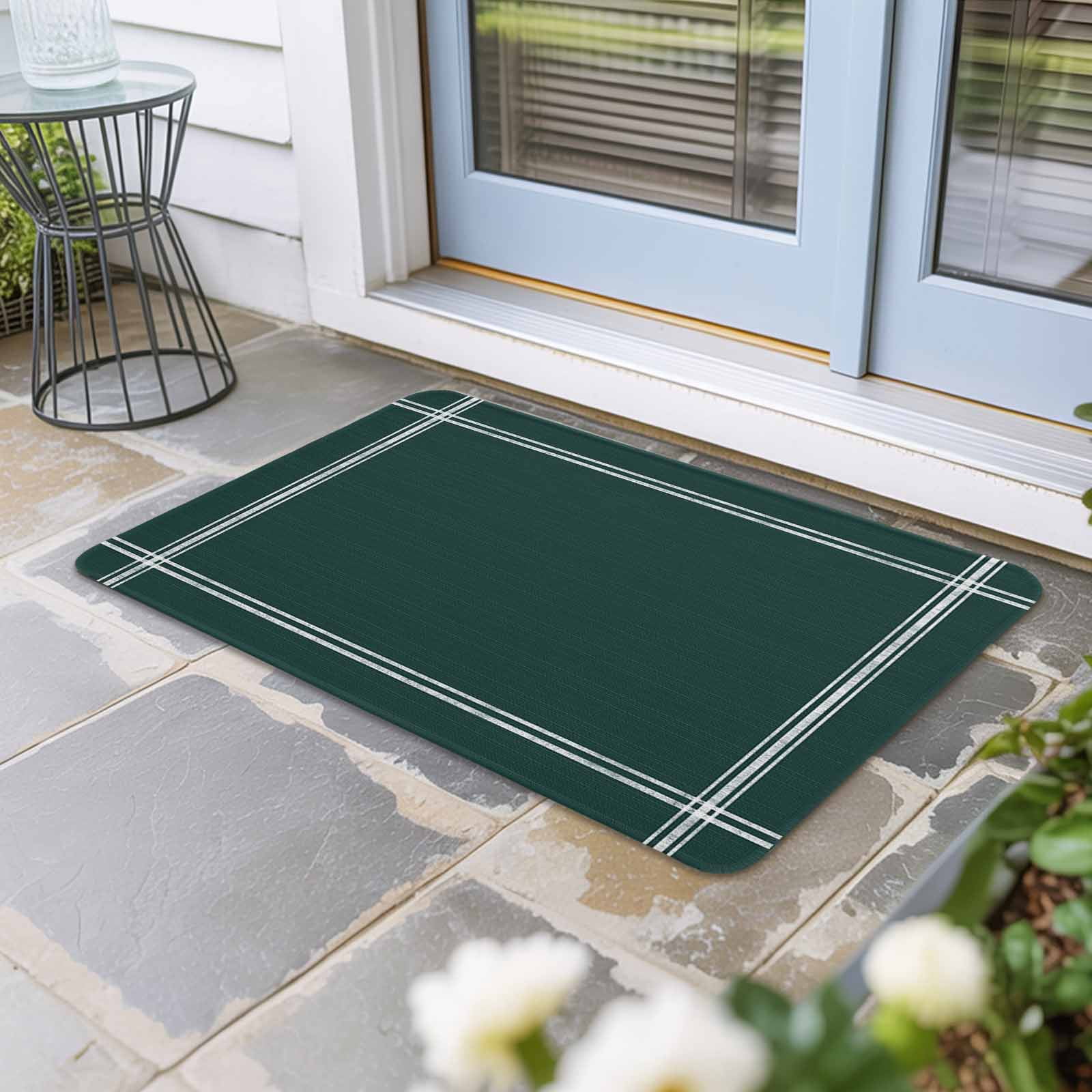 Pure Dark Green Doormat Outdoor Entrance 16"x24", Simple Solid Color Absorb Moisture Dirt Door Mats, Non-Slip Rubber Backing Floor Mats Indoor, Low-Profile Front Door Rugs