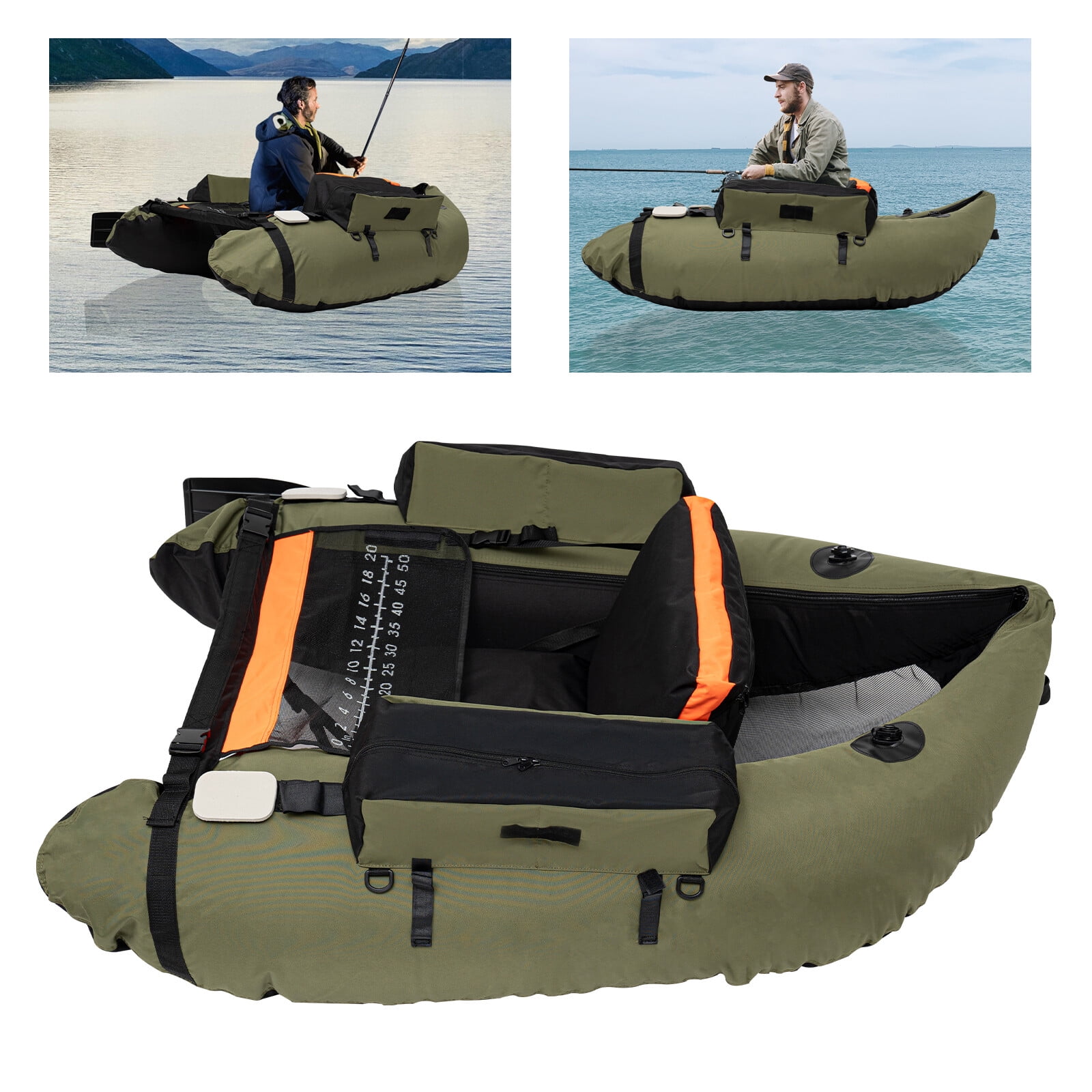 Portable Inflatable Boat, Oxford Fishing Boat Raft, Sport Outdoor Backrest Adjustable, Load Capacity 130kg/286.6lbs, w/ Hand Air Pump