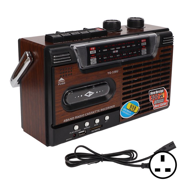 Reproductor de casete Radio AM FM señal fuerte soporte silencioso tarjeta de almacenamiento y grabadora de reproductor de casete portátil USB enchufe del Reino Unido 220V