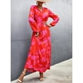 thumbnail image 5 of Women's Floral Drawstring Waist Long Sleeve Maxi Dress with 95% polyester and 5% spandex fabric featuring a flowy style, 5 of 7