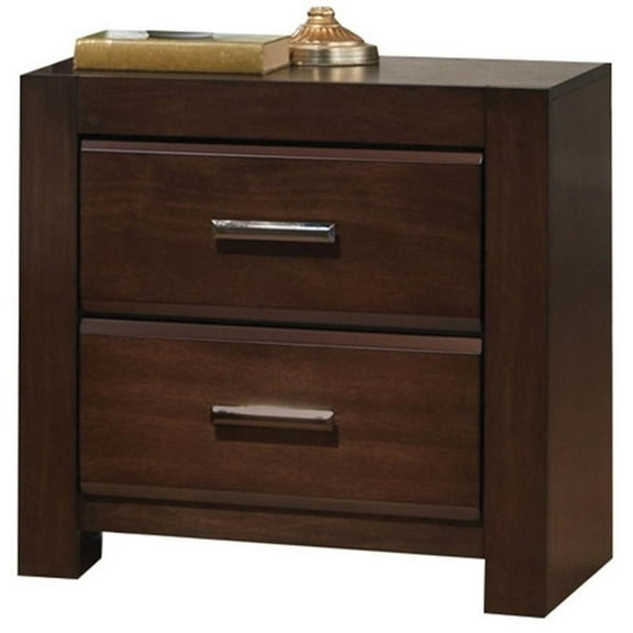 Bowery Hill Transitional Square Wood 2-Drawers Bedroom Nightstand in Walnut