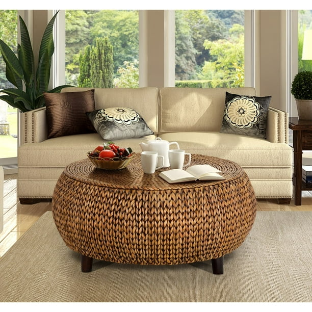 Low Round Accent Coffee Table Gold, Low Round Wooden Coffee Table