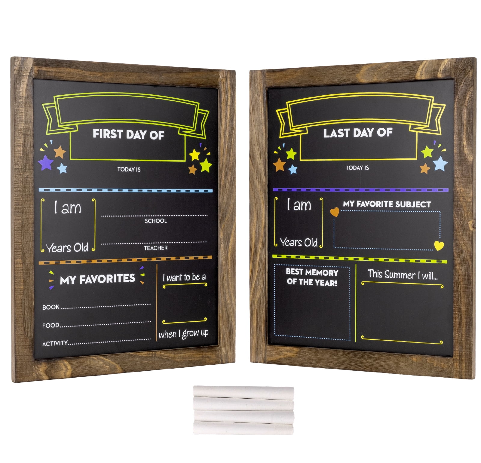 Reusable Photo Prop and Keepsake First Day Back to School Chalkboard and Colored Chalk Customizable 