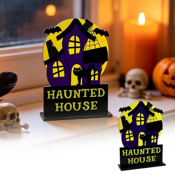Halloween Decorations Savings, Wooden Halloween Tabletop Ornament Spooky Ornament Halloween Decoration Wooden Craft Fall Holiday Decor Tabletop Centerpiece for Indoor Display Multicolor 13.5x18x4 cm