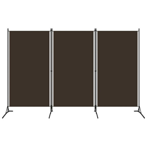 Dina 3 Panel Room Divider Screen, Brown Fabric, Black Iron, 102 Inch