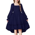 thumbnail image 1 of ManxiVoo Girls Flared Sleeve Ruffle Hem Jumpsuit for Spring Fall Fashion Comfort Wear 160 Size Navy, 1 of 7
