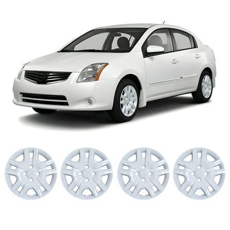 4Pcs 16 inch Hubcaps Wheel Rims Cover Compatible with Nissan Sentra 2007-2012,Bolt on Installation,PP,White Lacquer