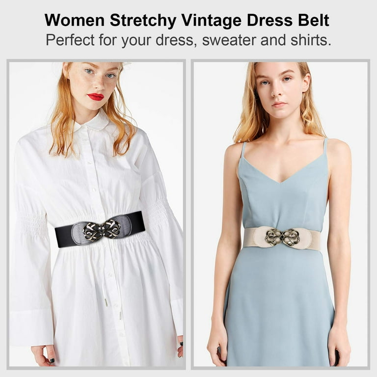 Suosdey Women's Stretchy Belts with Vintage Flower Buckle, 2 Pack photo 6