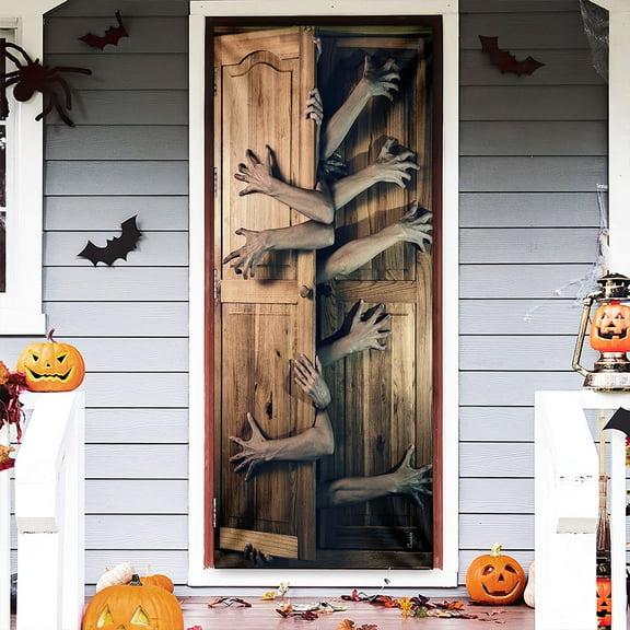 Monsters Behind The Door Halloween Door Cover, Halloween Decorations, TRL1231D - 36" x 96"