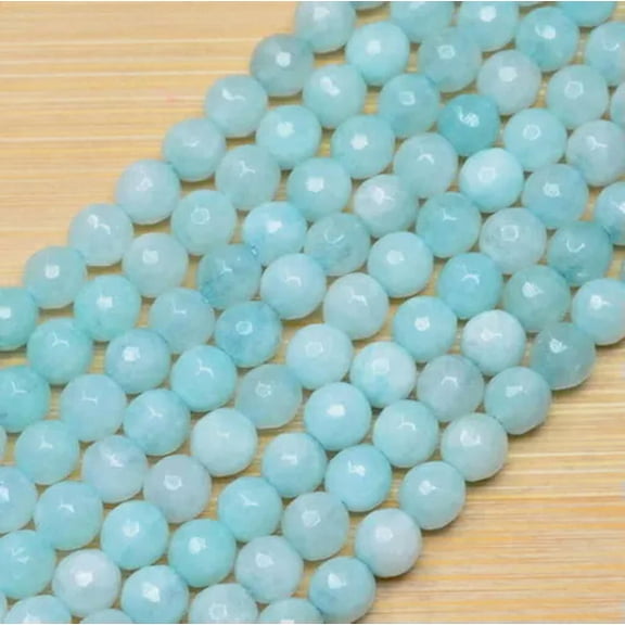 HOOUN Blue Natural 6/8/10mm Faceted Brazilian Aquamarine Gems Round Loose Beads 15" AA-8 mm