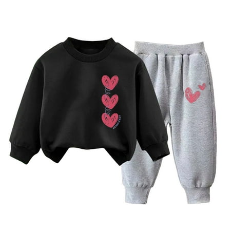 NOLDARES Infant Toddler Baby Girl Boy Winter Clothes Graphic Long Sleeve Crewneck Sweatshirts Pants Clothing Sets 2 Piece Outfits(Q 9-10 Y)