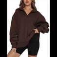 thumbnail image 1 of Sudadera de Entrenamiento de con Media Cremallera para Mujer, de Gran Tamaño, de Larga, Color Liso, con Hombros Caídos. Marrón Oscuro XXXL, 1 of 5