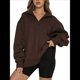 thumbnail image 1 of Sudadera de Entrenamiento de con Media Cremallera para Mujer, de Gran Tamaño, de Larga, Color Liso, con Hombros Caídos. Marrón Oscuro XXL, 1 of 5