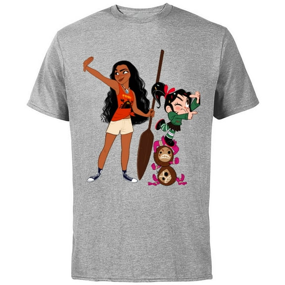 Disney Ralph Breaks the Internet Vanellope and Moana T-Shirt - Short Sleeve Cotton T-Shirt for Adults - Customized-Athletic Heather