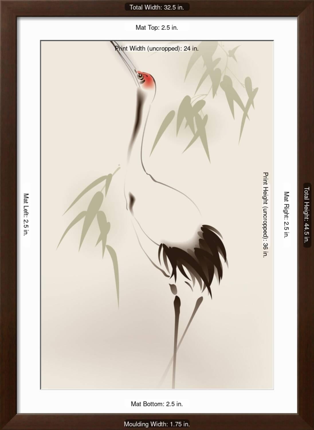 Art.com Oriental Style Painting, Red-Crowned Crane Art Print by ori-artiste, Brown Frame Wall Art, 32" x 44"