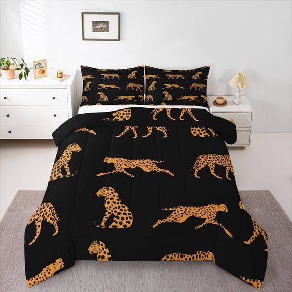 Castle Fairy Boys Girls Leopard Animal Twin Comforter Sets,Wildlife Cheetah Bedding Set