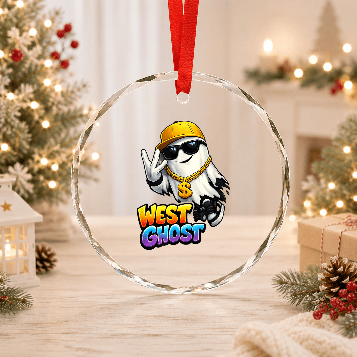 West Ghost Hip Hop Rap Music Street Glass Ornament
