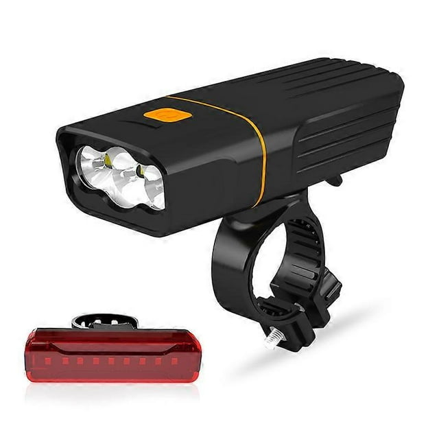 USB Rechargeable Bike Lights Set -Waterproof Front Headlight & Tail Light Easy to Fit & Mount, Built in Powerbank for Charging Devices
