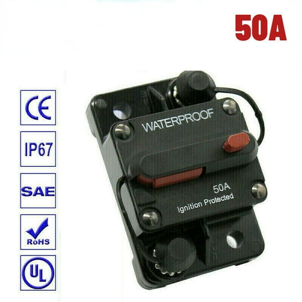 50 Amp Circuit Breaker with Manual Reset 12V48V DC Waterproof Surface