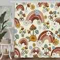 thumbnail image 2 of Boho 70S Mushroom Rainbow Shower Curtain Retro Funky Floral Eyes Trippy Hippie Vintage Groovy Trendy Flowers Shower Curtains Cottagecore Abstract Aesthetic Fabric Bathroom Curtain Orange 69X70IN, 2 of 4