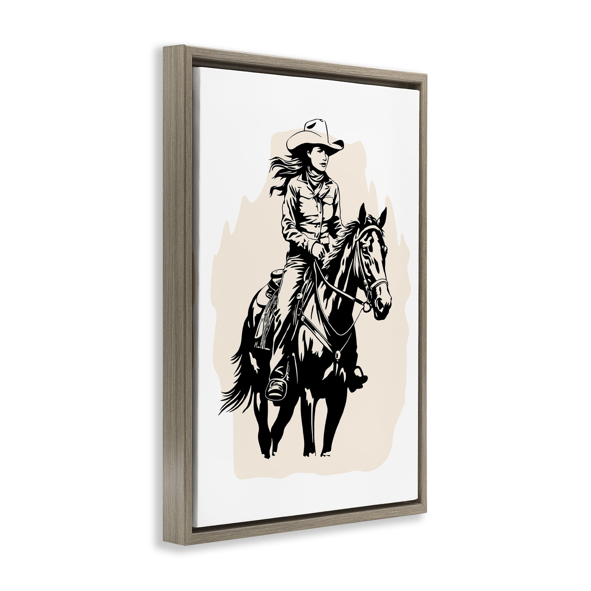 Stupell Industries Saddle Sisters Cowgirl People Painting Brown Floater Framed Canvas Art Print Wall Art, 21 x 31