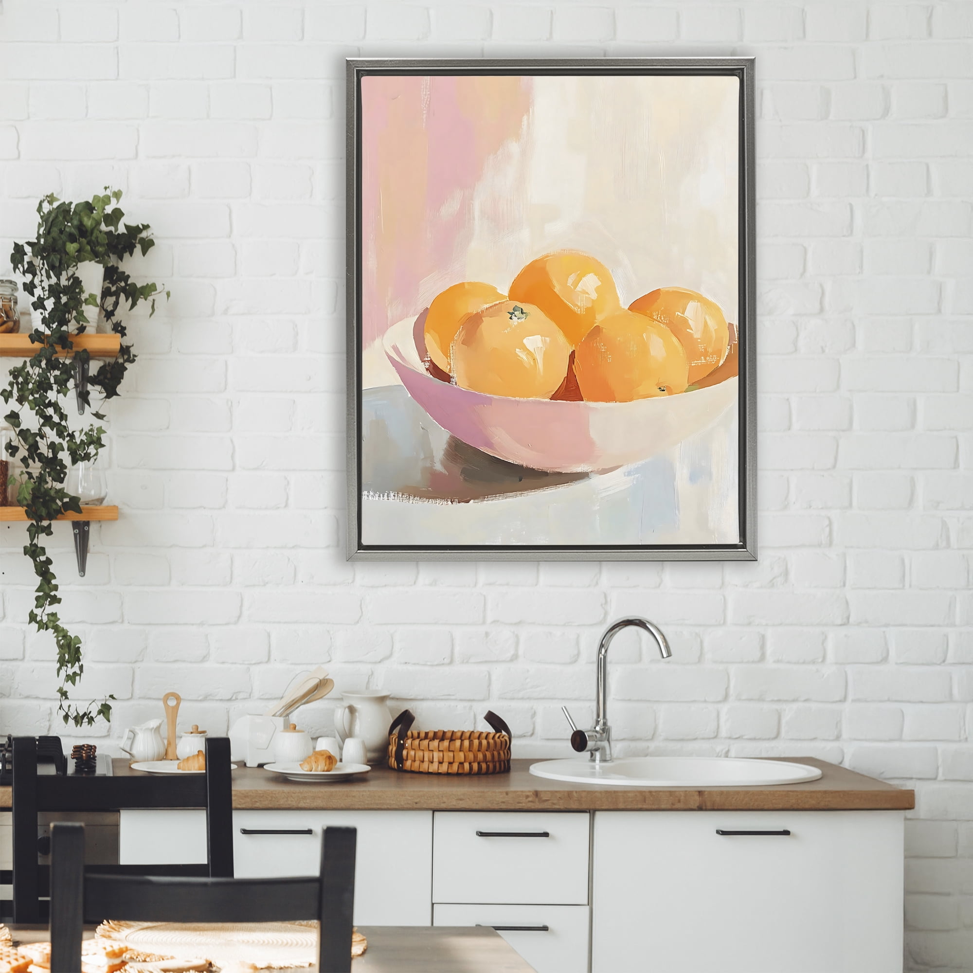 Stupell Industries Pastel Bowl of Oranges Gray Framed Floater Canvas Wall Art, design by The Prints Vibe