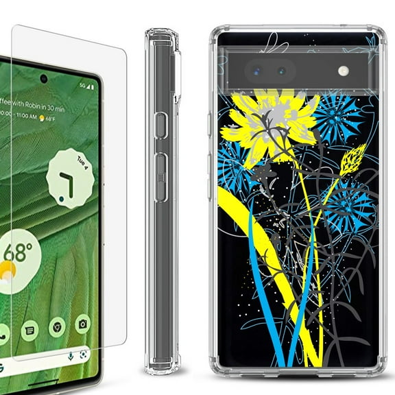 Shockproof Bumper Phone Case for Google Pixel 6a, with Tempered Glass Screen Protector, by OneToughShield ® - Wild Flowers