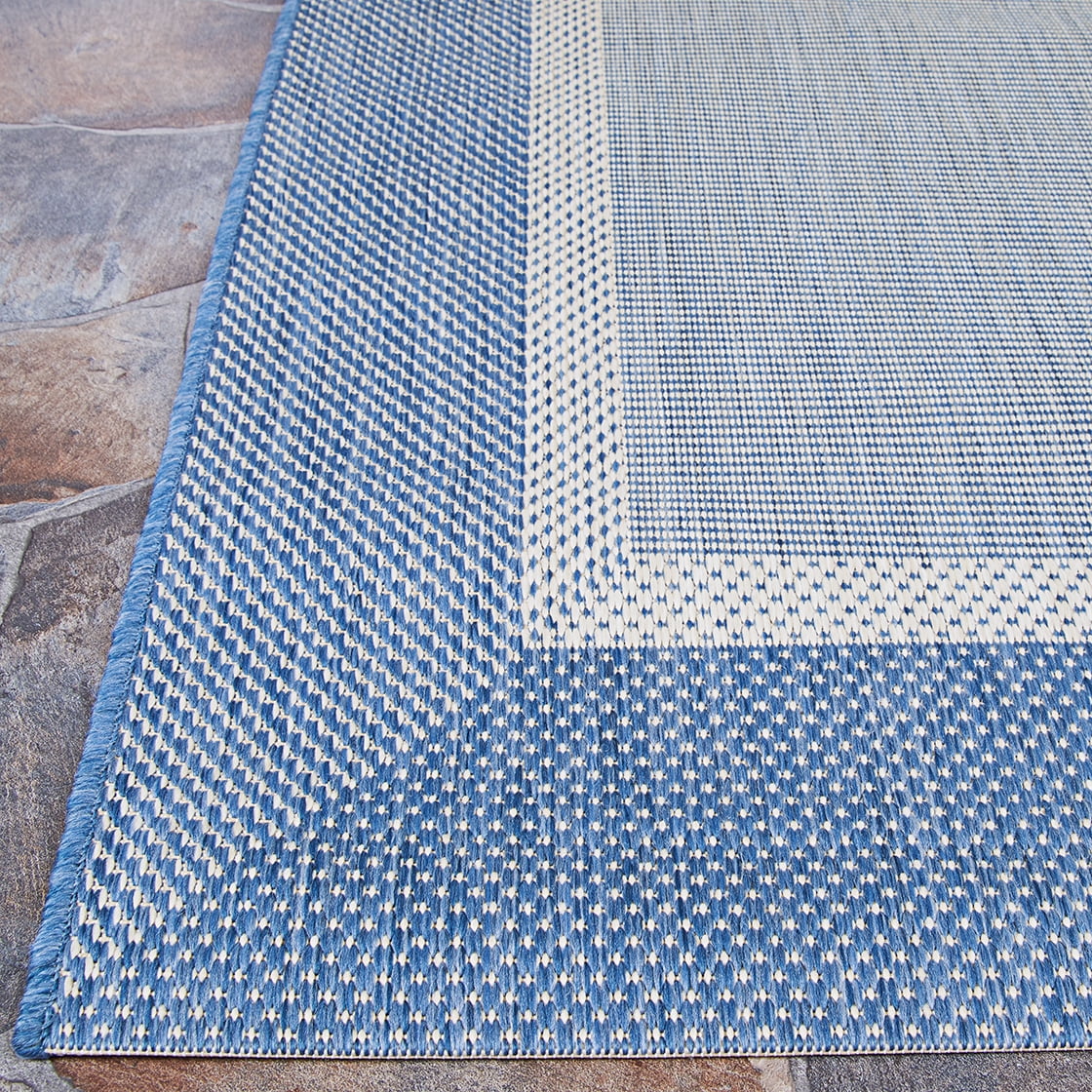 Couristan Recife Stria Texture Indoor/Outdoor Rug, 8'6", Round, Champagne- Blue Color, Hose Washable, 5526/1212