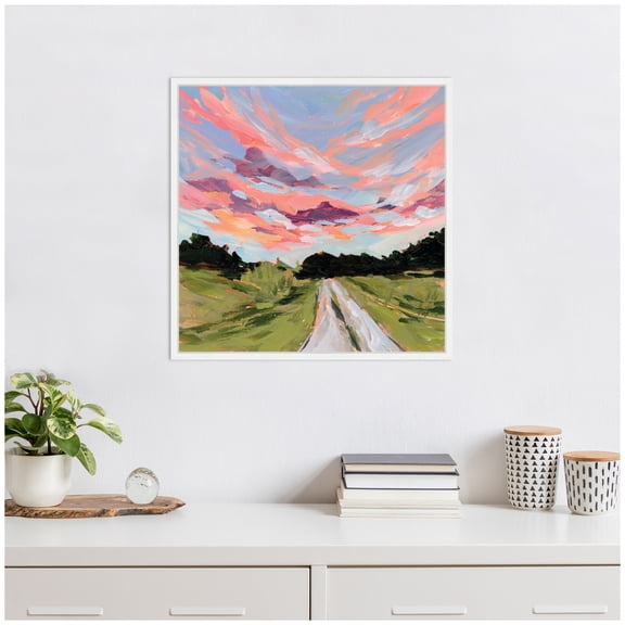 Kate and Laurel Illinois Framed Canvas Wall Art by Emily Kenney 22 x 22 Sylvie White, Rustic Farmhouse, Landscapes, Nature Art for Wall Decor, Living Room Bedroom