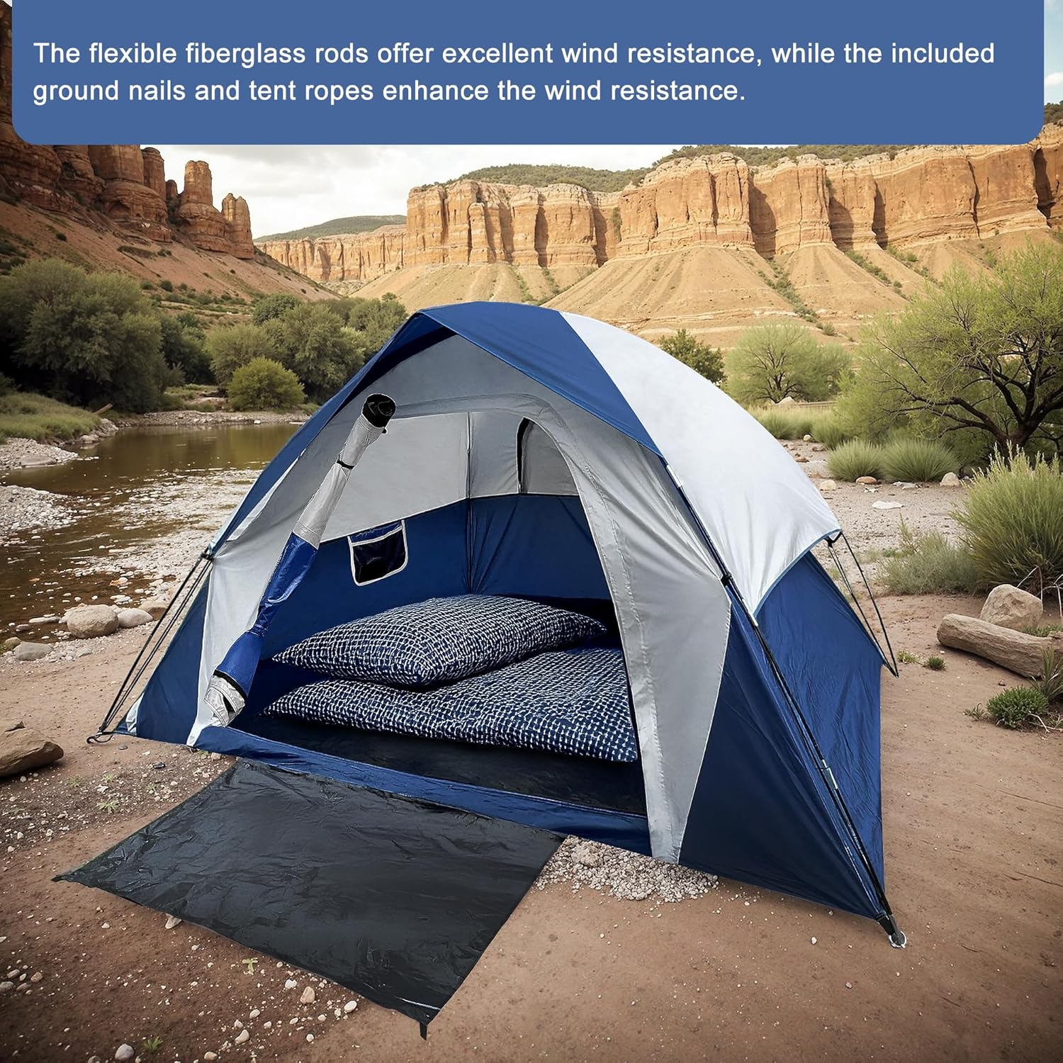 XL Tent 6 Person Dome Camping Tent, Double Layer Waterproof, Removable Rain Fly, for Outdoor Hiking, Fishing (6 People Blue)
