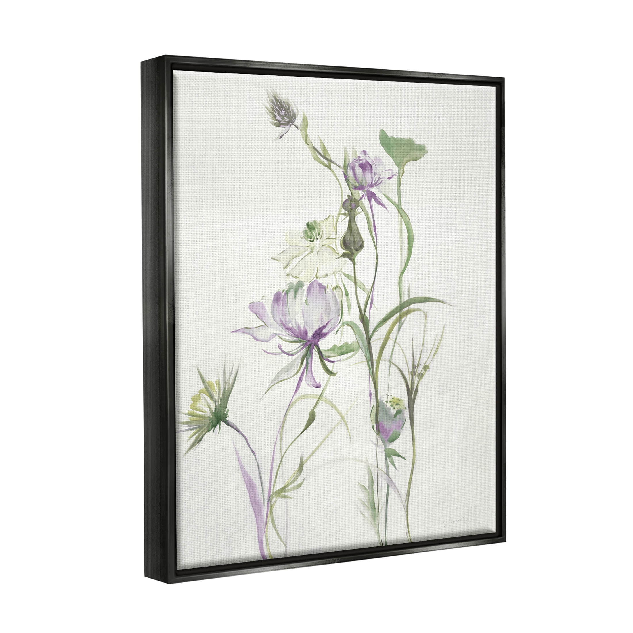 Stupell Industries Traditional Floral Sprouting Buds Graphic Art Jet Black Floating Framed Canvas Print Wall Art, Design by Liz Jardine