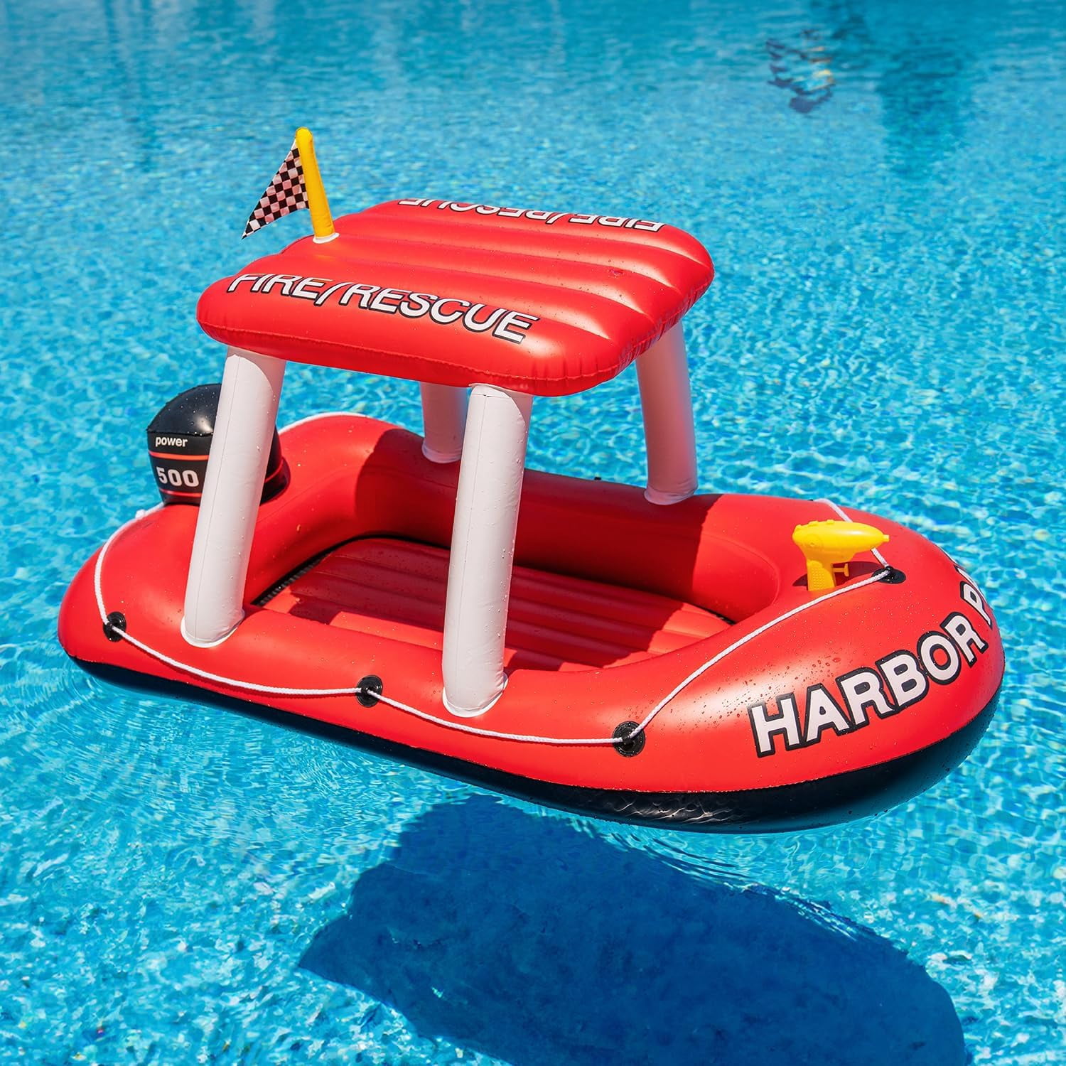 Zone Tech Fireboat Squirter Inflatable Pool Toy, Fire Rescue Theme, Red and White