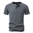 thumbnail image 4 of LEKWK Textured Henley Shirts for men Short Sleeve Casual Button Down T-Shirts Slim Fit Waffle Knit Tops Lightweight Summer Pullover Tees for Holiday Daily Outfit Dark Gray XL, 4 of 8