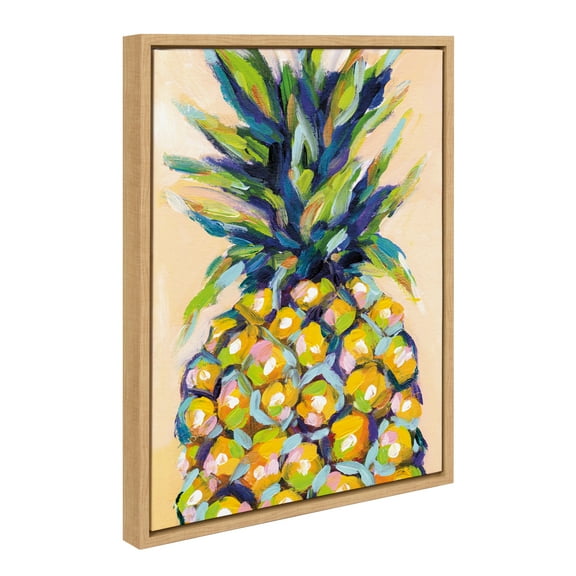 Kate and Laurel Sylvie Pineapple Study No 2 Framed Canvas Wall Art by Rachel Christopoulos, 18x24 Natural, Abstract Kitchen Art Wall Décor