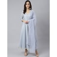 thumbnail image 4 of Janasya Women's Grey Georgette Foil Print Festive Anarkali 3/4 Sleeve V-Neck Floor Length With Dupatta, 4 of 9