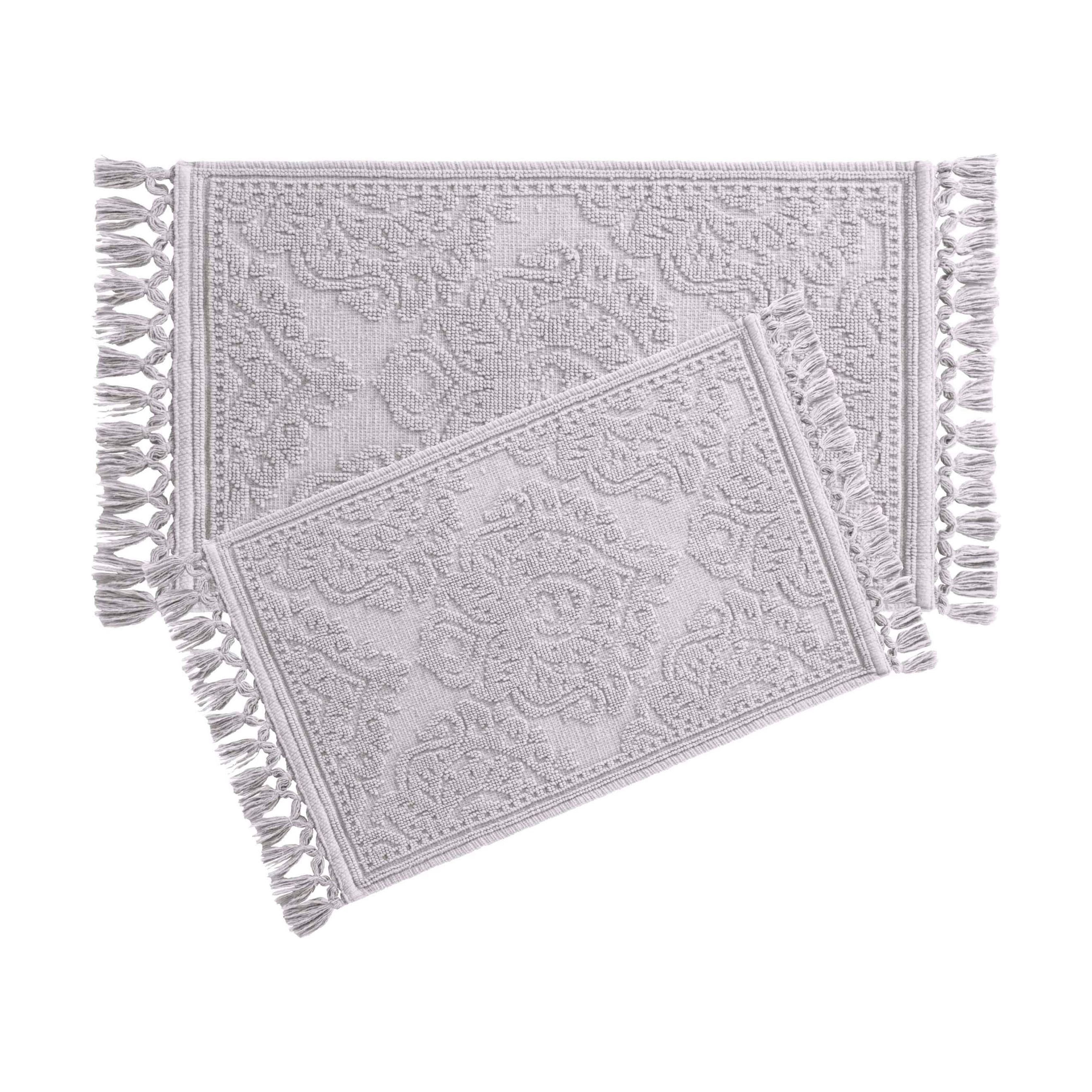 Jean Pierre Ricardo Cotton Fringe 2-Piece Bath Rug Set, Light Grey